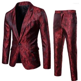 Men's Suits Autumn And Winter Bright Face Dark Pattern Set Nightclub One Button Flip Collar Suit Trendy