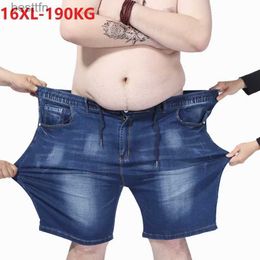 Men's Jeans plus size 16XL 190KG men's denim shorts pants high elasticity waist summer shorts straight jeans high stretch blue largeL231208