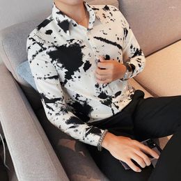 Men's Dress Shirts Korean Slim Fit Men Shirt Brand Long Sleeve Print Mens Casual Night Club/Party/Prom Male Clothing 3XL-M