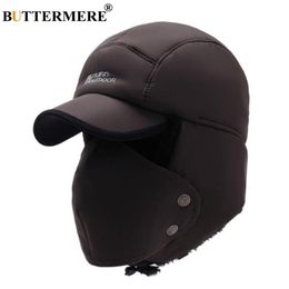 BUTTERMERE Men'S Winter Hats Russian Bomber Coffee Cotton Earflap Caps Male Mask Detachable Baseball Cap Fur Warm Ushanka Hat2726