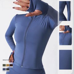 Active Shirts LO Women's Breathable Fast Drying Long Sleeve Yoga Dress Nude Fitness Training Coat Zipper Tight Running Blazer