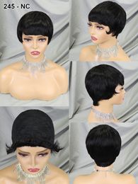 Straight Short Pixie Cut Wig With Bangs Human Hair Machine Made Lace Wigs For Women