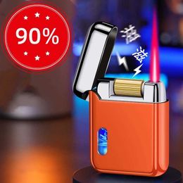 New Cool Metal Windproof Red Flame Torch Cigar Butane No Gas Lighter LED Luminous Chamber Electronic Ignition Men's Gift