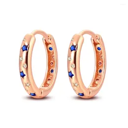 Hoop Earrings Classic 925 Sterling Silver Blue Star Rose Gold & Minimalist For Women's Moon Appreciation Jewelry Accessories