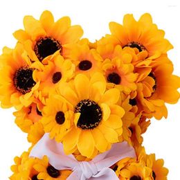 Decorative Flowers Sunflower Bear Anti-fading Bright Color Flower Animal Doll Wedding Desktop Ornament Home Decor