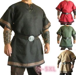 Men039s T Shirts Men Cosplay Mediaeval Vintage Renaissance Viking Warrior Knight Costume Nordic Army Pirate Tunic Shirt Tops1544877