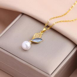 Pendant Necklaces Light Luxury Pearl Tulip Necklace For Women Female Daily Wear 316L Stainless Steel Clavicle Chain Jewellery Wholesale