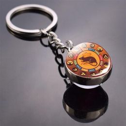 Keychains China Traditional Culture 12 Chinese Zodiac Keychain Animal Rat Ox Tiger Glass Ball Keyring For 2021 Year Gift263H
