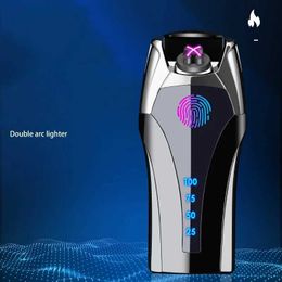 New Metal Outdoor Windproof Plasma USB Pulse Double Arc Lighter LED Digital Display Touch Sensing Electric Gift for Men