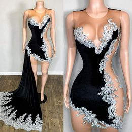 Black Sexy Evening Dress Appliqued Lace Prom Dress with Detachable Wrap Illusion African Birthday Party Gowns Pageant Second Reception Gown FormaL Vestidos AM109