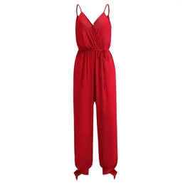 Women's Pants 2023 Women Sexy Dress Red Satin Silk Slip Open Back Halter Plus Size Plaid Polyester
