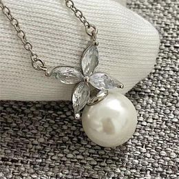 s925 sterling silver plated sweet clover designer pendant necklace cross chain choker nice lovely flower luxury pearl cz zircon necklaces wedding Jewellery gift