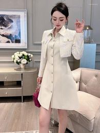 Casual Dresses Autumn Winter Short Tweed Jacket And Tank Dress Two Piece Outfit Elegant Pink Party Vestido Feminino Office Work Wear