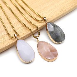 Pendant Necklaces Natural Stone Necklace Gold Plated Water Drop Labradorite Quartz High Quality For Women Jewellery Party Gifts