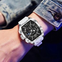 Wristwatches Chronograph Men Wrist Watches Luminous Moon Phase Quartz Silicone Band Dropship Date Male Clock Top