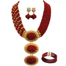 Necklace Earrings Set Opaque Red Crystal Bridal Jewellery Nigerian Wedding African Beads