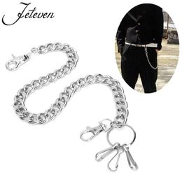 Keychains Men's Waist Key Chain Silver Heavy Rock Metal Hip Hop Gothic Punk Style Pants Trousers Jean Biker Wallet Ring Long 258T