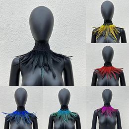 Choker Natural Feather Shrug Shawl Women Halloween Party Cosplay Black Props Sexy Punk Necklace Gothic Scarves