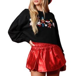 Men s Hoodies Sweatshirts Xingqing Nutcracker Sweatshirt for Women Sequined Pattern Round Neck Long Sleeve Cropped Tops Loose Fashion Streetwear 231207