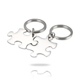 100% Stainless Steel Jigsaw Puzzle Keychain Blank For Engrave Metal Key Chain Mirror Polished Whole 10pair195Z