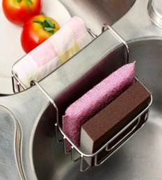 Stainless Steel Kitchen Sponge Holder Sink Caddy Organiser Rag Cloth Brush Soap Dishwashing Liquid Drainer Rack Draining Basket6113863