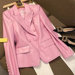 Women's Jackets Lautaro Spring Stylish Short Pink Soft Pu Leather Blazer Long Sleeve Slim Fit Luxury for Women Elegant Fashion 5xl 231207
