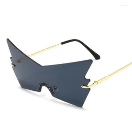 Sunglasses Women Frameless Integrated Fashion Men Big Frame Personality Metal Glasses Trend Sunshade Mirror