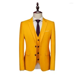 Men's Suits Business Casual Solid Colour 3 Pieces Suit Male Two Buttons Blazers Jacker Coat Trousers Pants Vest Waistcoat