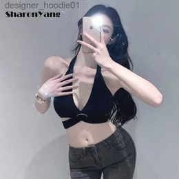 Women's Tanks Camis Sleless Bandage Halter Wrap Chest Hollow Out Sexy Tank Top Women Fashion Streetwear Outfits Halter Tops White Corset Top L231208