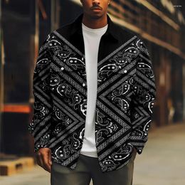 Men's Casual Shirts Button Up Retro Geometry Patterns Printed Full Sleeve Pocket Designer Coat Hip Hop Hipster Streetwear Men Clothing