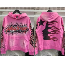 Mens Hoodies Sweatshirts American Vintage Pink Hellstar Men Women Loose Casual Graffiti Flame Printed Hooded 231208