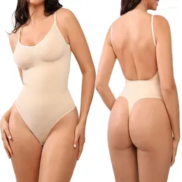 Women's Shapers 2PC Low Back Bodysuits Shapewear Thong Open Crotch Body Scoop Shaper Wear Seamless Suit