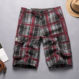 Men's Shorts Summer Casual Beach For Men Plaid Short Overalls Pant Male Streetwear Loose Cotton Outdoor Multi-pocket Cargo 2023