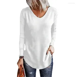 Women's T Shirts Solid V-Neck Long Sleeve Knitted Top Simple Casual Bottom T-Shirt 25111364