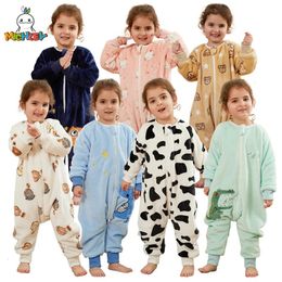 Jumpsuits Michley Cartoon Flannel Dzieci Dziecko Śpiwora Worek ciepłe zimowe ubrania Maluch Sleepsack Pajama dla dziewcząt chłopcy dzieci 16T 231207