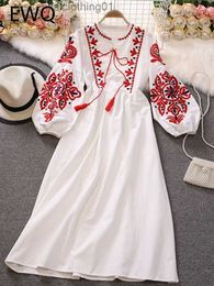 Urban Sexy Dresses EWQ Sweet Style Y2K Women Nice For Dress Embroidery O-neck Bandage Long-sle White Dresses Womens Spring Summer 2023 New L231208