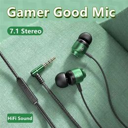 Cell Phone Earphones L Jack Magnetic Gamer Wired Earphones Gaming Green Metal HiFi Bass Stereo 3.5mm Type C Earbuds For Phone Computer Mic Headphones 231207