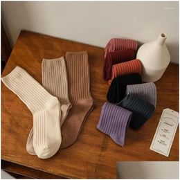 Socks Hosiery Women Solid Colour Elegant Retro Long Cotton Breathable Japanese Style Casual Calcetines Mujer Drop Delivery Apparel Unde Otyih