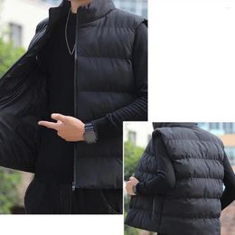 Men's Vests Men Down Cotton Vest Padded Stand Collar Coat With Neck Protection Windproof Zipper Pockets Warmth For Fall Winter