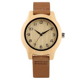 Other Watches Elegant Women's Bracelet Bamboo Wooden Ladies Soft Leather Band Women Wrist Watch Simple Casual Female Gifts 231207