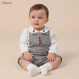 Clothing Sets 2Pcs Spanish born Baby Clothes Set Infant Boy White Shirt Top Jumpsuit Suits Toddler Outfits Cartoon Embroidery 231207