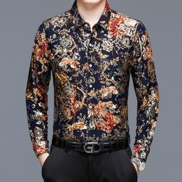 Luxury Velvet Men Shirts Keep Warm Slim Fit Casual Shirt Long Sleeve Animal Print Streetwear Party Blouse Camisas Para Hombre 210527