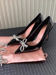 Dress Shoes Amina Muaddi Rosie Crystal Bow Halter Pumps Rhinestone Clear Begum Camelia Glass Pointed Toe Wedding Party