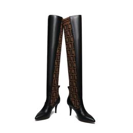 knee high designer boots Women Over the Knee Boot leather Knit Socks Booties ladies top quality thigh high boots designer Sexy Luxury woman heels Shoes womens with box