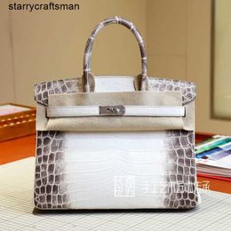 Himalaya Crocodile Handbag Tote Bags 2024 New Cclass Womens Bag Made of French Himalayan Crocodile Skin Handmade Customized Bk30cm Silver Buckle HB9T