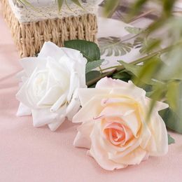 Decorative Flowers Wreaths 5Pcs Moist Curled Edge Rose Real Touch Artificial Flowers Wedding Decor Bridal Bouquet Fake Rose Flowers Home Party Table Floral 231207