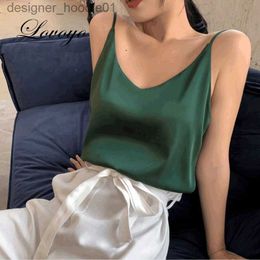 Women's Tanks Camis V-Neck Sexy Solid Satin Woman Camis Tank Tops Chiffon Sleless Camisole Top Halter Camis Tops women clothes 2023 L231208