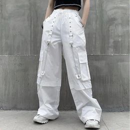 Women's Pants White Overalls Women 2023 Summer Thin Mopping High Waist Wide Leg Punk Street Blast Hip Hop Ins Style