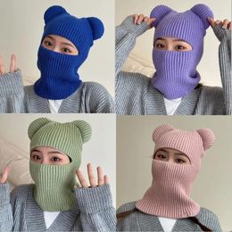 Ball Caps Unisex Winter Demons Single Hole Balaclava Knitted Pullover Cap Outdoor Warm Riding Windproof Scarf Beanie Cute Bear Ear Hats