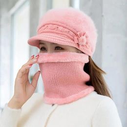 Berets 2Pcs/Set Good-looking Female Hat Neck Warmer Fuzzy Keep Warm Soft Winter Thermal Middle-aged Women Cap Scarf Kit